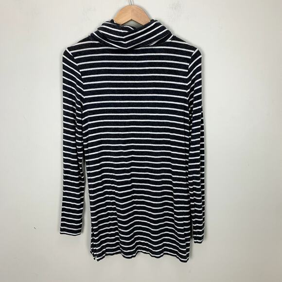 Ann Taylor Loft Grey White Stripe Knit Turtleneck Cowl Tunic Top S Small - Picture 3 of 9